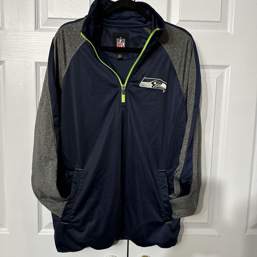 Seattle Seahawks Football Pullover Jacket L/G Half Zip Lightweight Coat